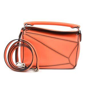LOEWE Puzzle Bag crossbody shoulder handbag orange silver leather